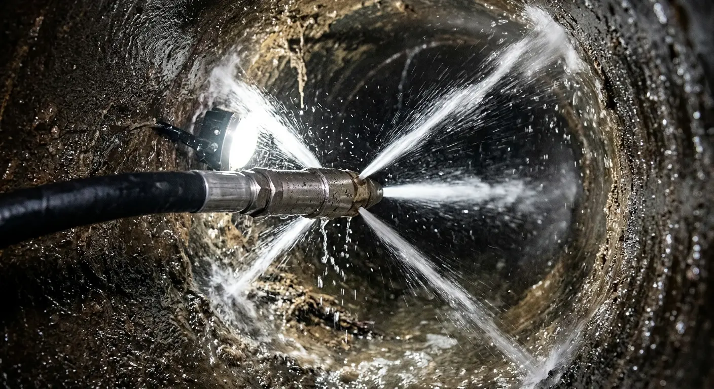 High-pressure hydro jetting nozzle cleaning sewer pipe for Storm Drain Cleaning in Surfside